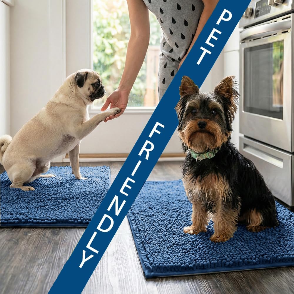 Bathroom Rugs Sets 2 Piece,Super Absorbent Chenille Bath Mats and U-Shaped Toilet Rug,Strong PVC Non Slip