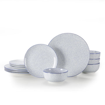 Dinnerware Set of 4,12 Pieces Ceramic Plates and Bowls Set Blue