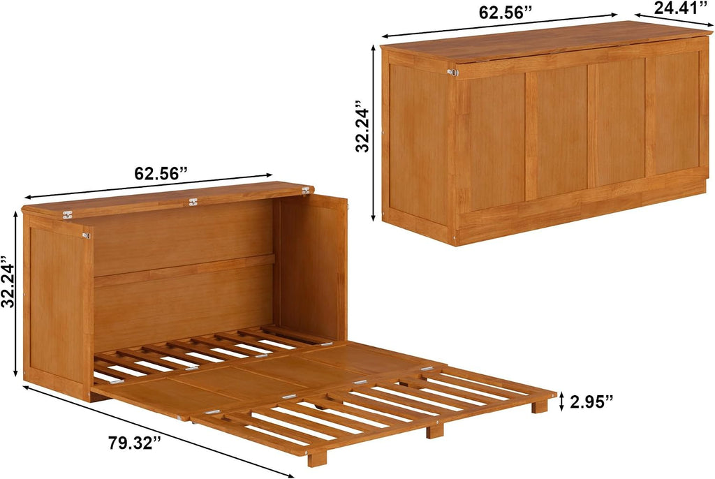 Queen Murphy Bed Chest with 6-Inch Folding Mattress, Light Toffee