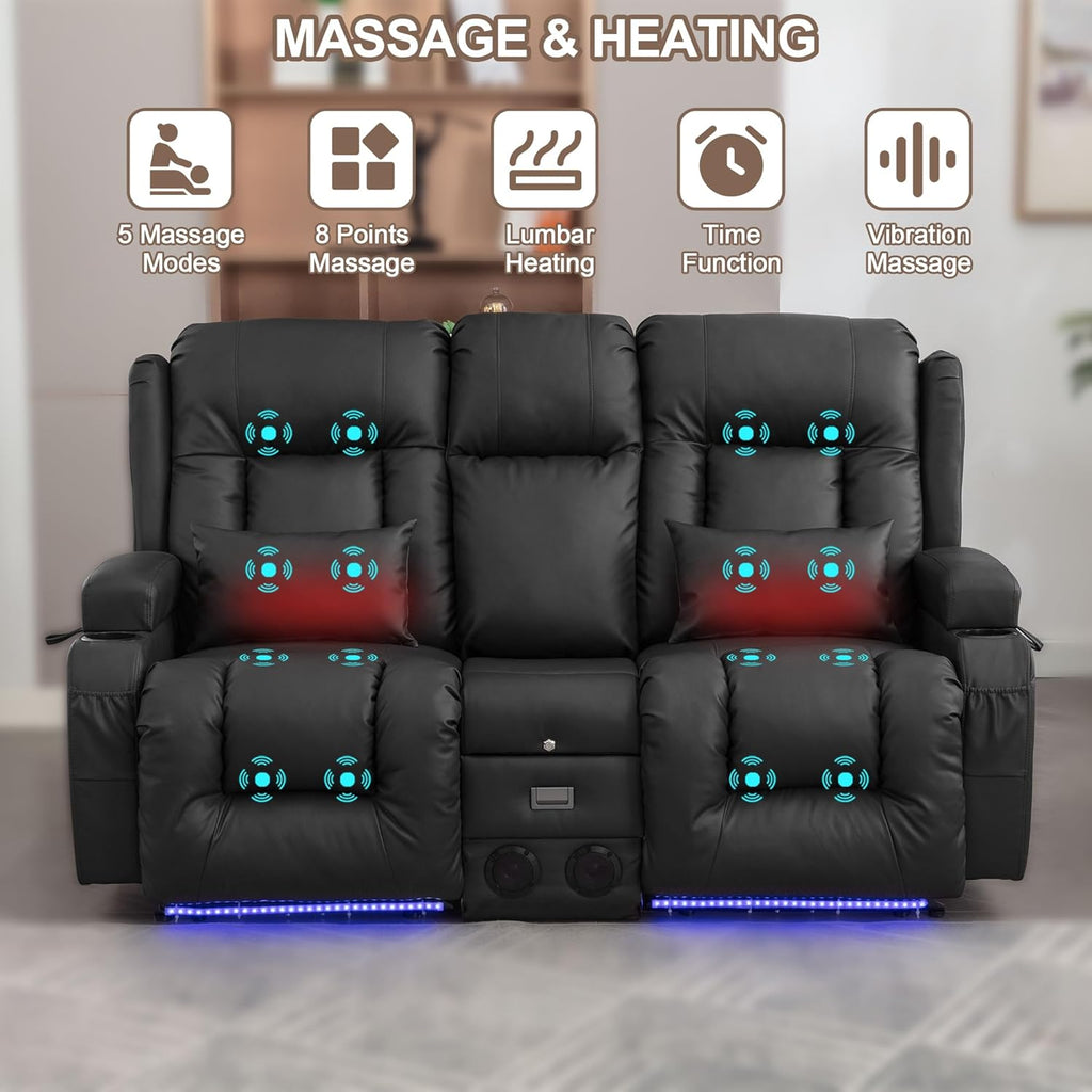 Power Loveseat Recliner Sofa with Massage & Heat Home Theater Seating with Console RV Recliner Loveseat Sofa