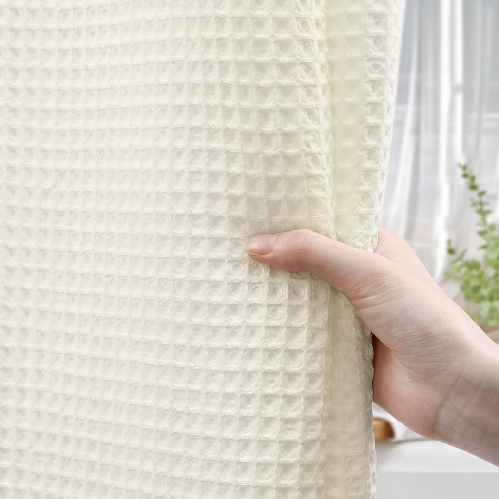 Waffle Weave Shower Curtain - Ivory Cotton Fabric Texture Heavyweight Shower Curtain ,Washable,72Wx72L