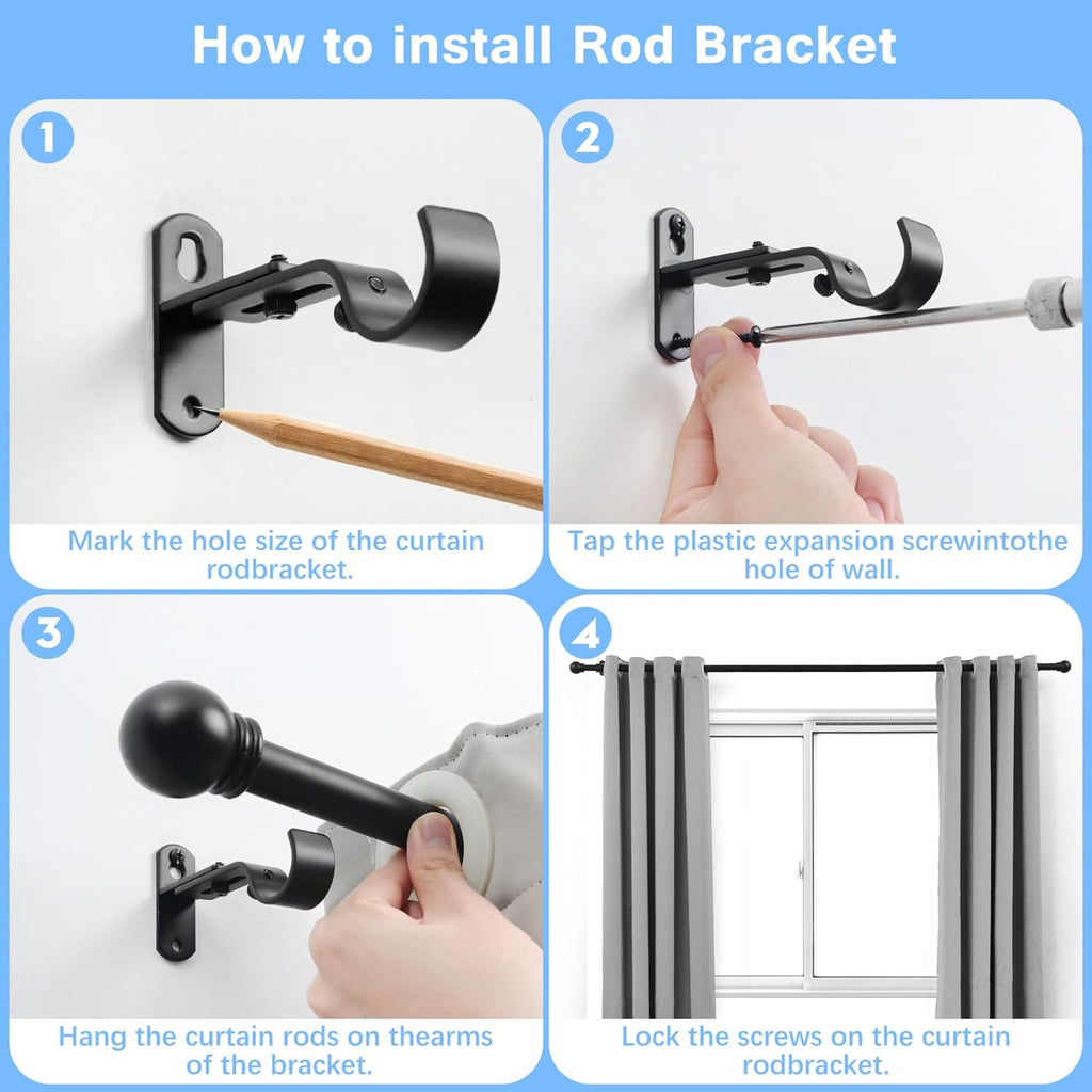 Curtain Rods for Windows 16 to 92 Inches, Curtain Rod Max Adjustable Length of 104 IN, 1" Diameter Drapery Rods Round