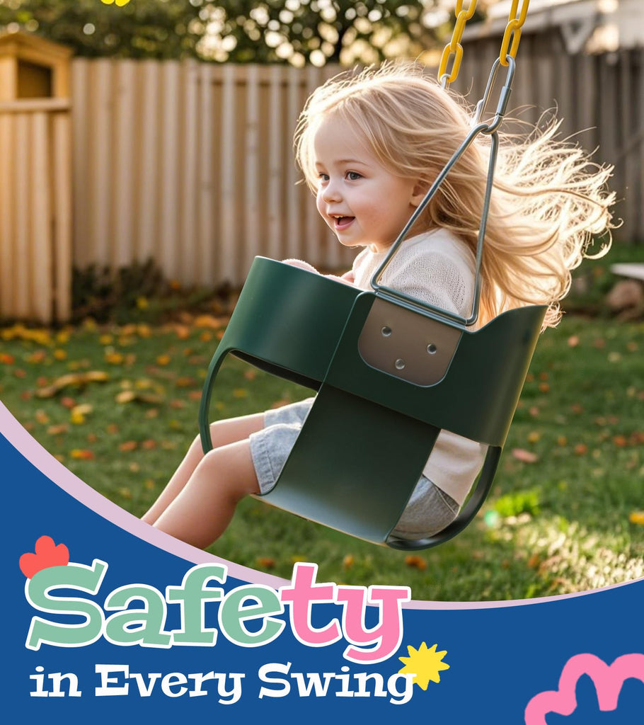 High Back Full Bucket, Toddler Swing with Coated Chains & Triangle Dip Pinch Protection for Safety, Baby Swing Outdoor