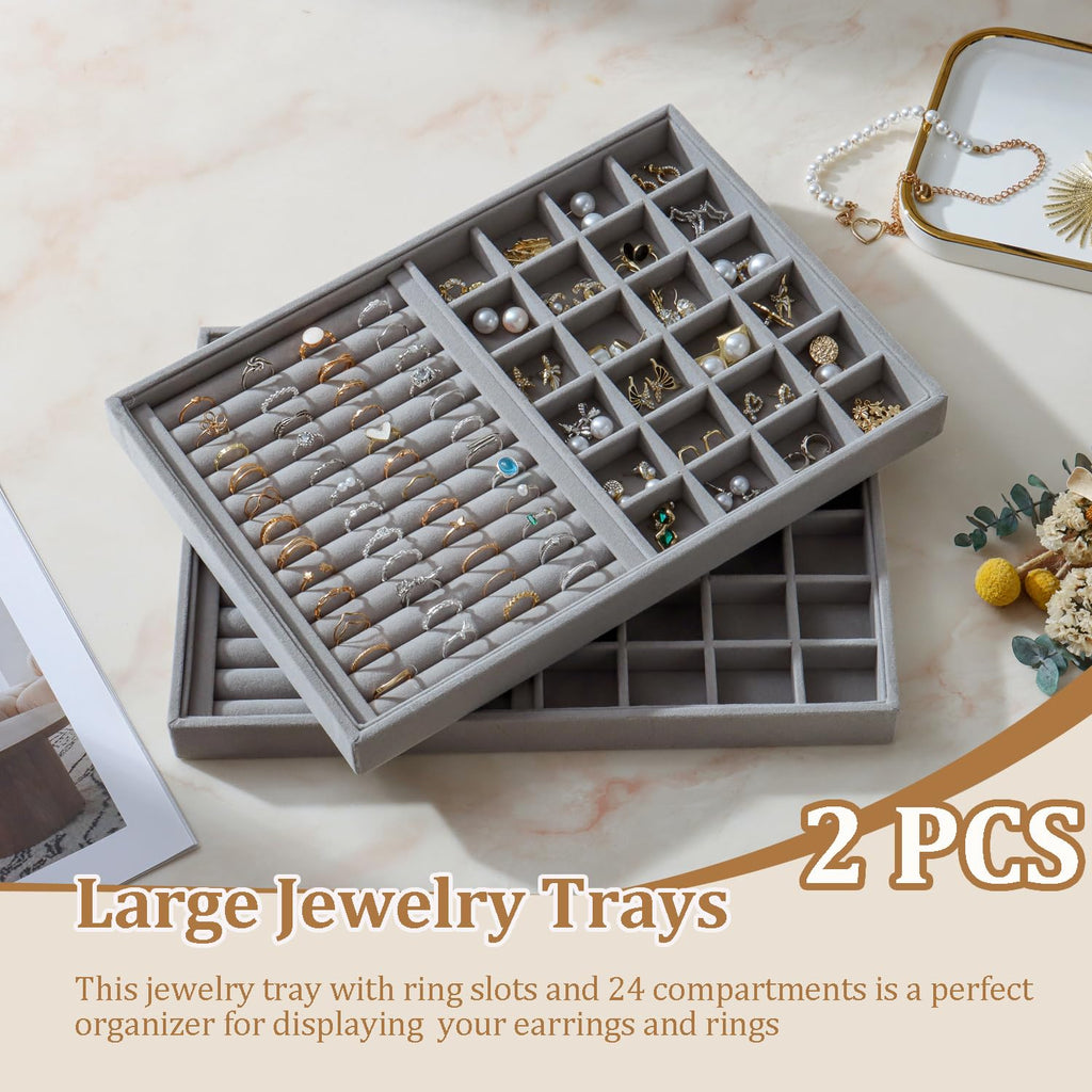 Large Velvet Jewelry Tray Display Drawer Inserts 2 Pack