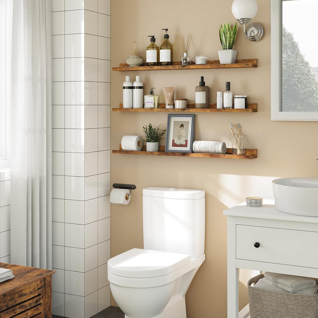 Floating Shelves, Wall Shelf Set of 3, 35.4 Inches Hanging Shelf with Raised Edge and Invisible Brackets, Decor