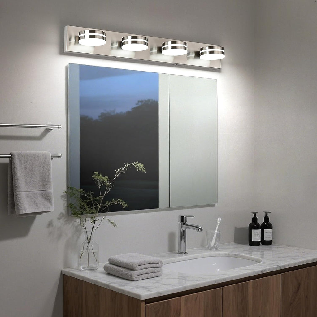 4-Light Bathroom Vanity Light, Brushed Nickel Bathroom Light Fixtures Over Mirror, LED Dimmable 5500K Bath Lighting