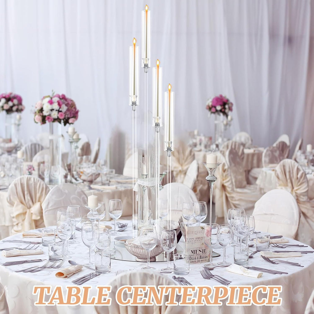 6 Pcs Acrylic Candelabra Centerpieces 42.5'' Tall 4 Arms Clear Candle Holders Wedding Table Centerpiece Floor