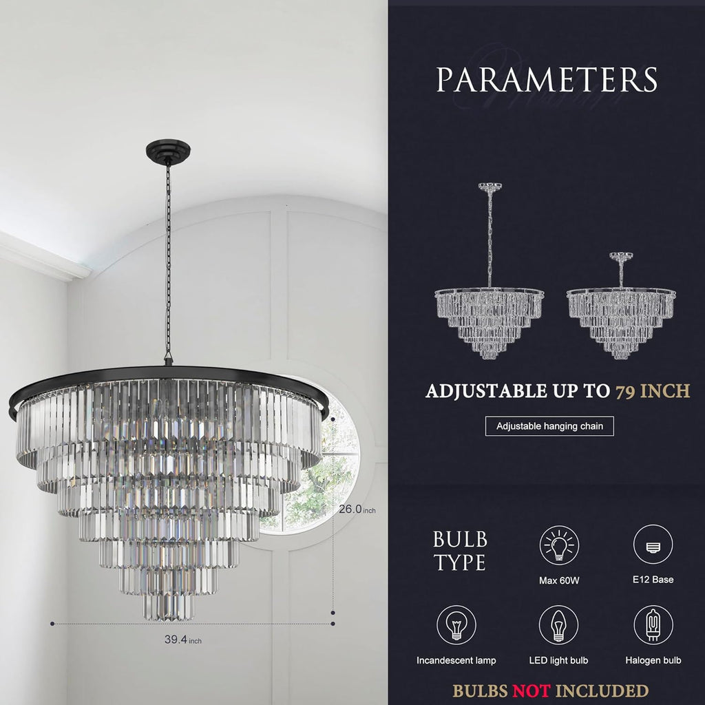 Inspired Odeon Style 24-Light Empress Crystal 7-Tier Chandelier W39.4"