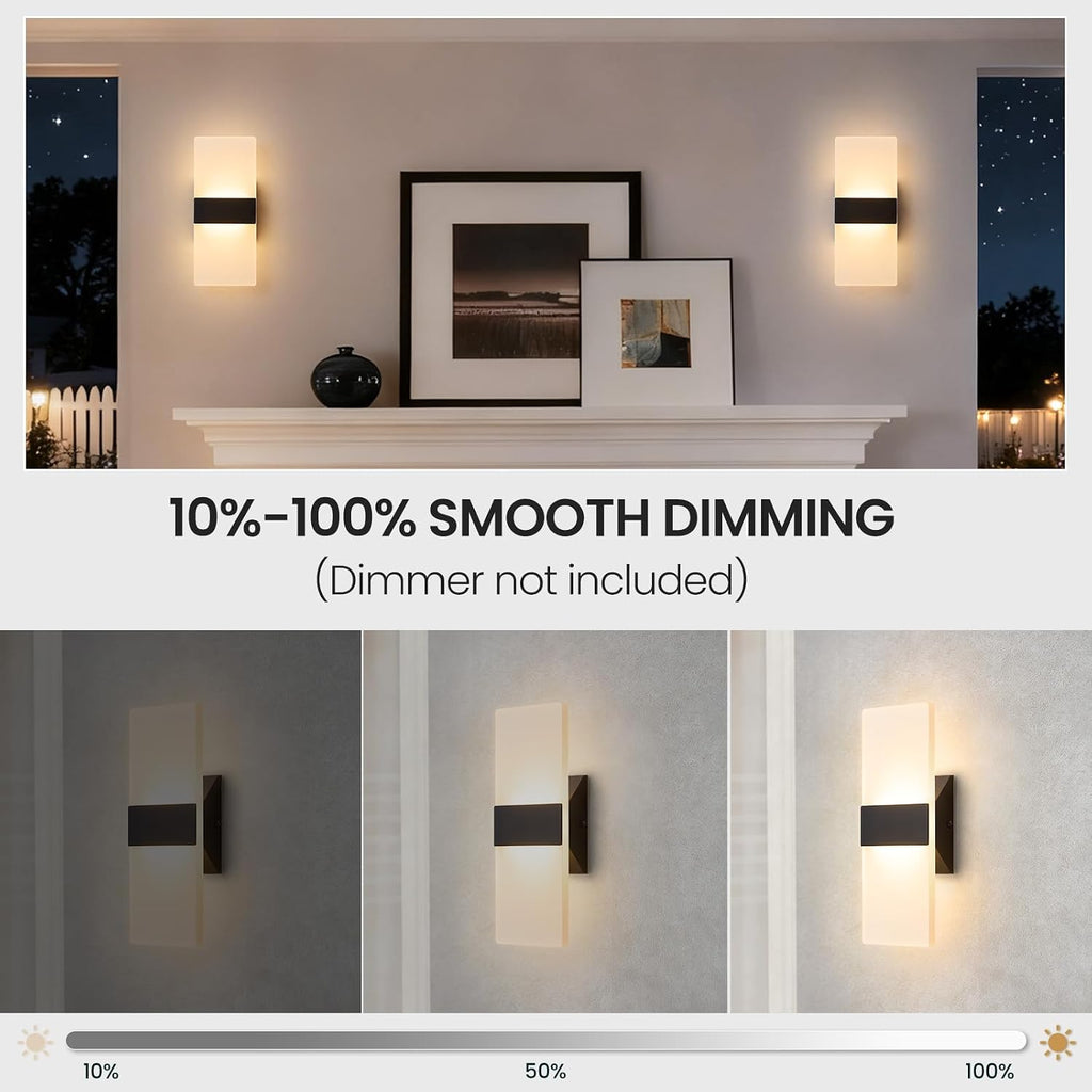 Modern LED Wall Sconces Set of Two, Dimmable Indoor Wall Lights, 5CCT 2700K-5000K Adjustable, Hardwired Acrylic Wall