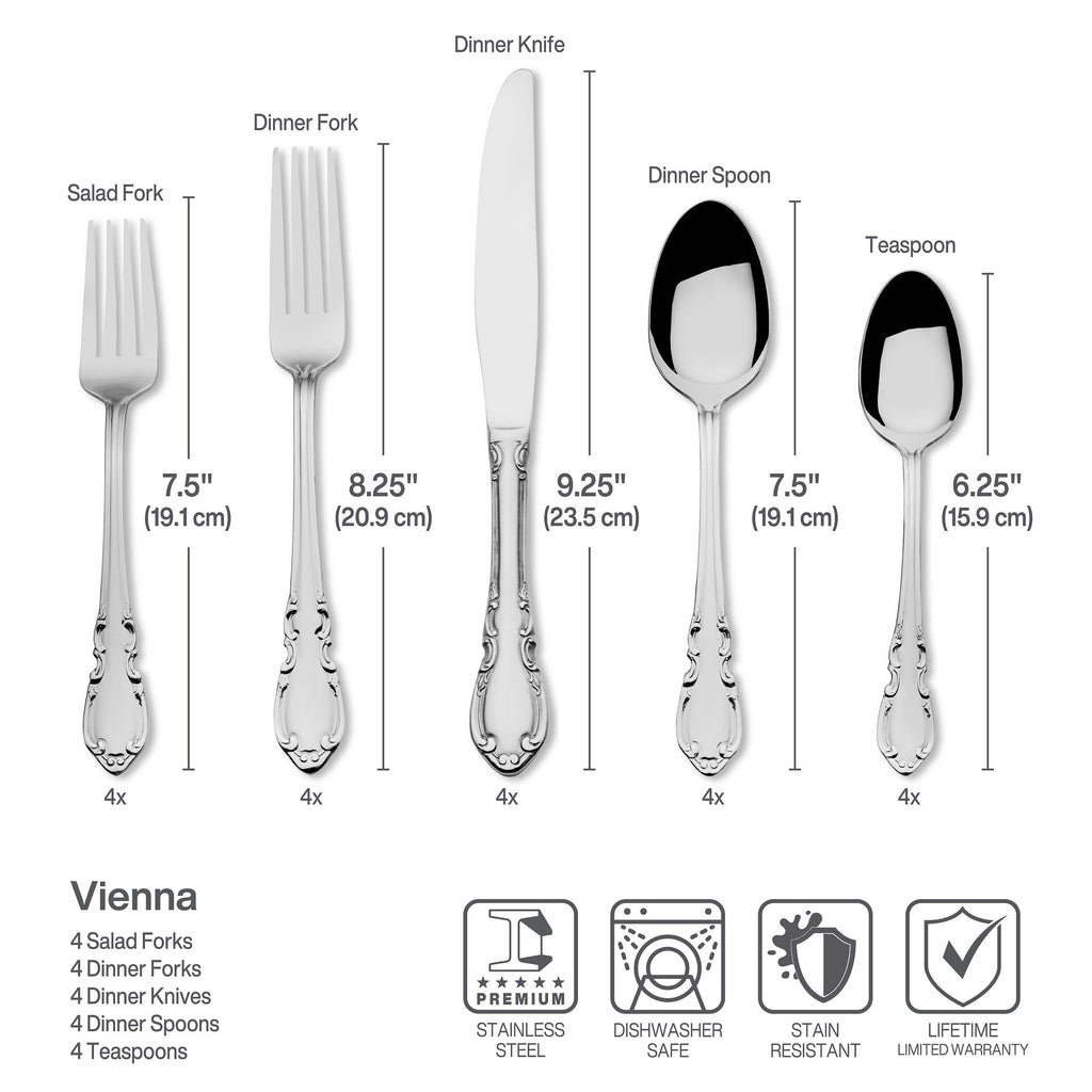 Vienna 20-Piece 18/0 Stainless Steel Flatware Set