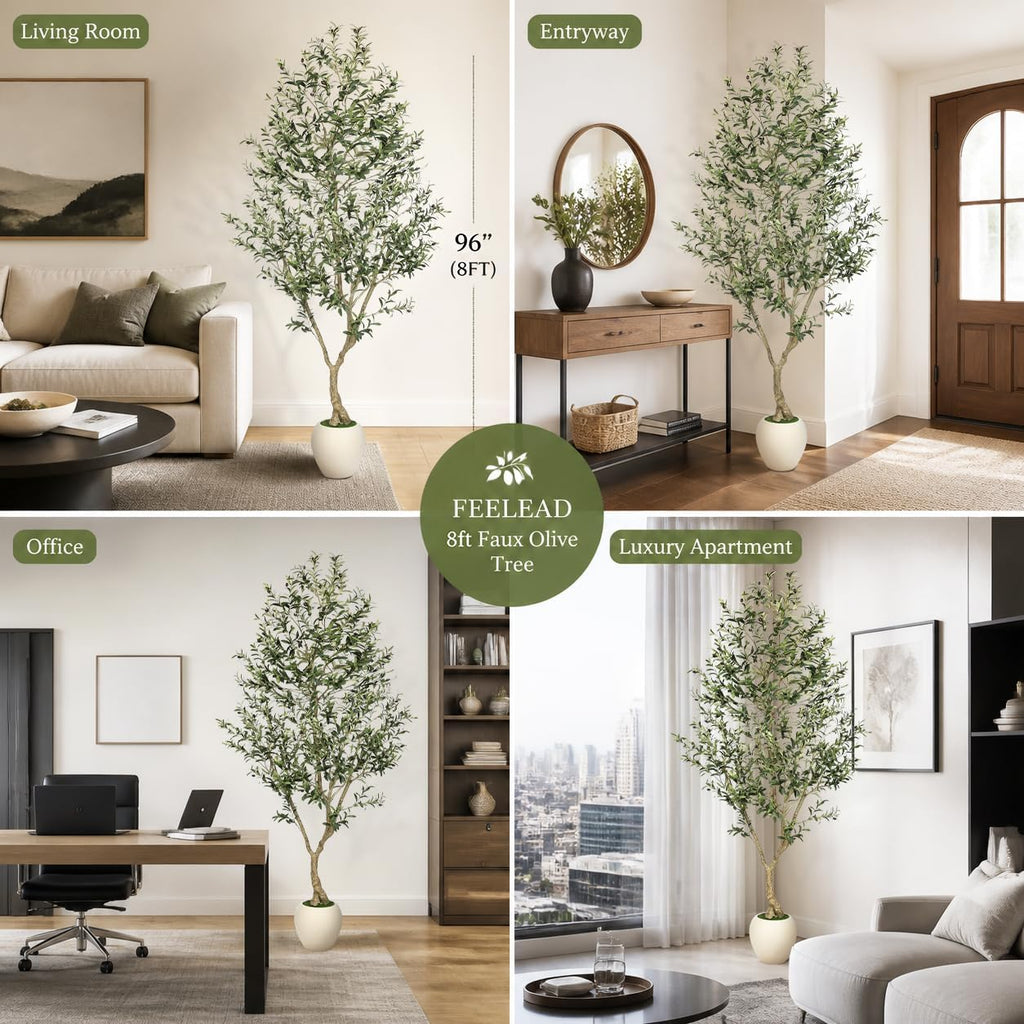 8FT Artificial Olive Tree with Large Planter Decor