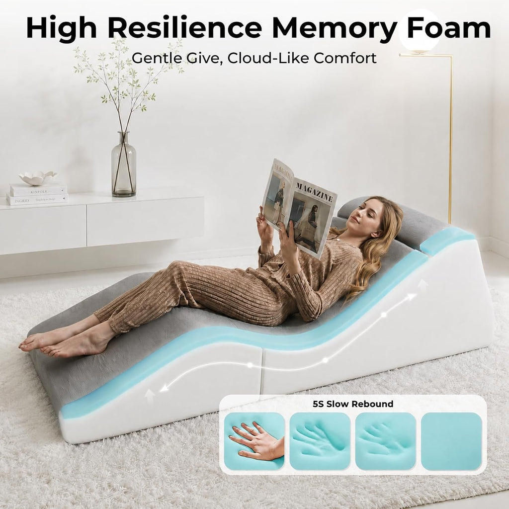 Yoga Chaise Lounge Chair Indoor, 3-in-1 Convertible Boneless Couch Bed | Corduroy Floor Sofa with Memory Foam, Zero