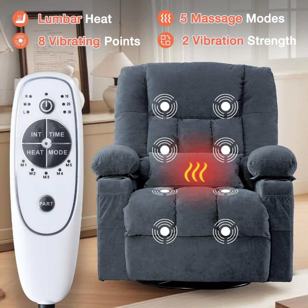 Recliner Chair with Cup Holders Single Seat Manual Oversized Recliner with Ergonomic, Side Pocket for Adult