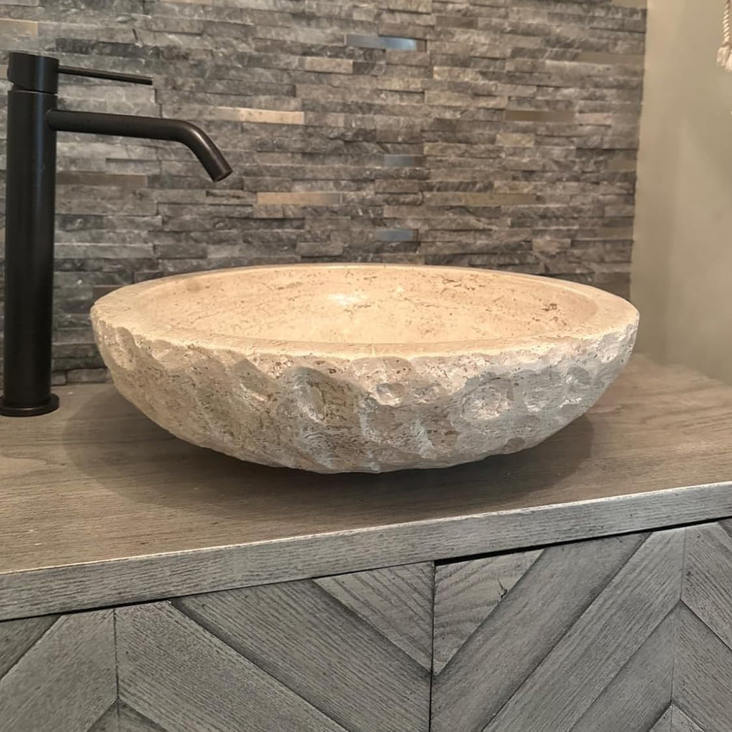Shades of Nature Travertine Bathroom Sink - Modern Above Counter Bathroom Vessel Sink