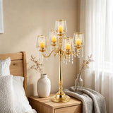 5 Arms Crystal Candelabra Centerpieces for Tables, Gold Floor Candle Holder with Glass Shade Pendants, 33 inch Tall