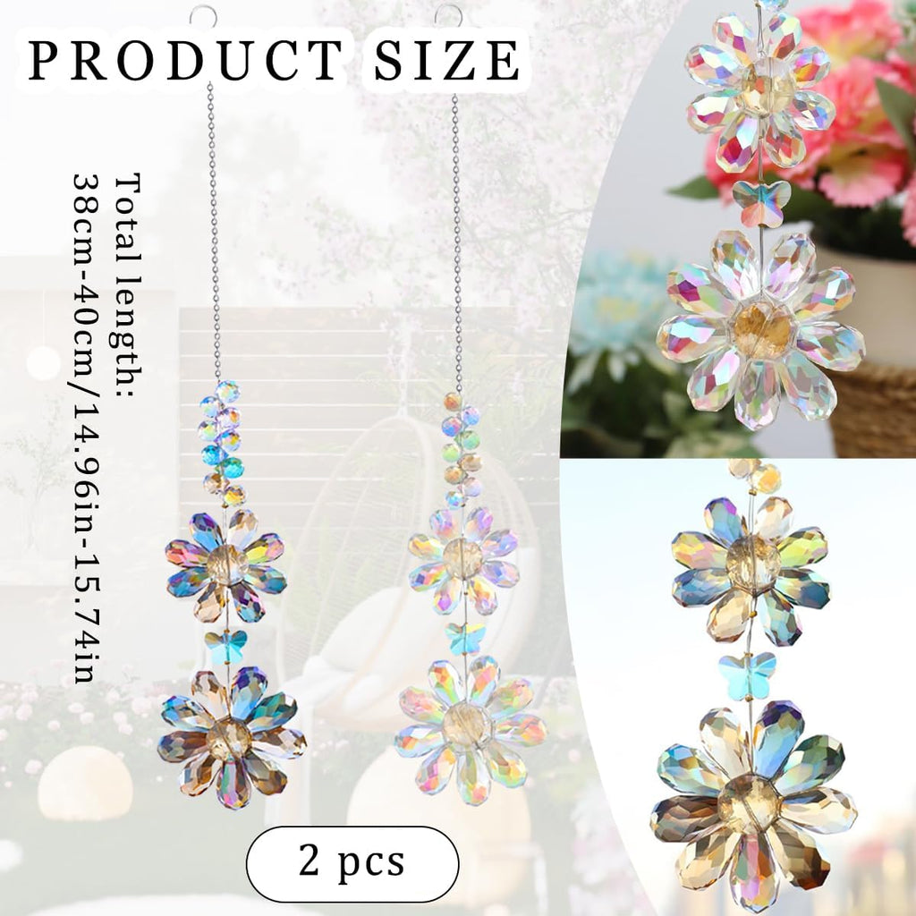 2 PCS Crystal Flower Sun Catcher Prisms Colorful Suncatcher Hanging Ornament Crystals Sunflower Rainbow Maker