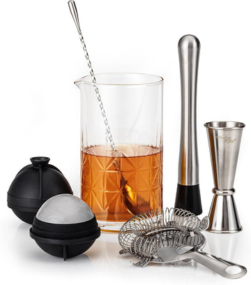 Cocktail Set - 7-Piece Bartender Kit with Mixing Glass Set, Japanese Jigger, Spoon, Muddler, and Strainer - Perfect