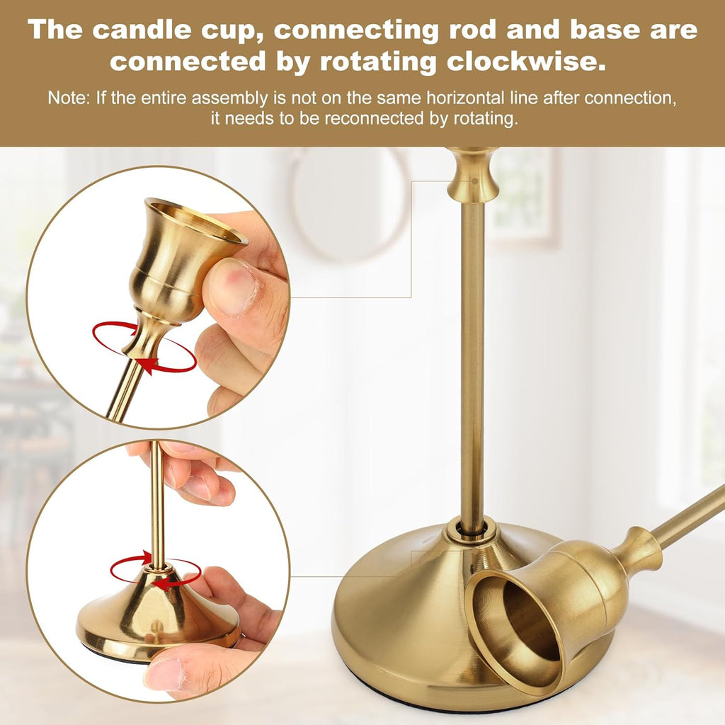 Candlestick Holders 4 Sets(12 Pcs), Brass Gold Candle Holders with Anti-Slip Pad, Metal Taper Candle Holder, Candle