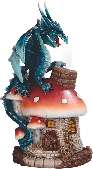 7" H Blue Dragon On Mushroom House Incense Burner Statue Sculpture Ornament Decoration Home/Room Decor and Gift Ideas