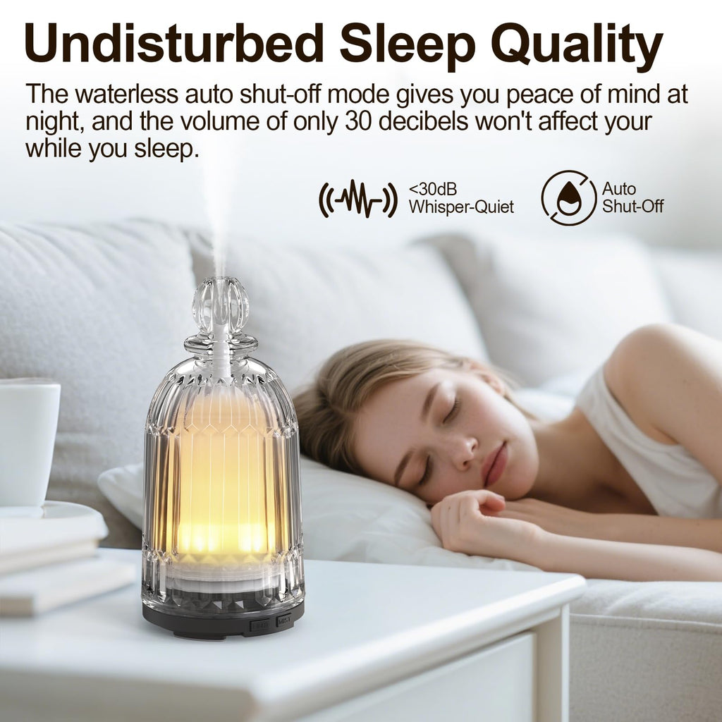 Glass Essential Oil Diffuser, Ultrasonic Aroma Diffuser Glass Cover & Plastic Reservoir with 7 LED Color Changing