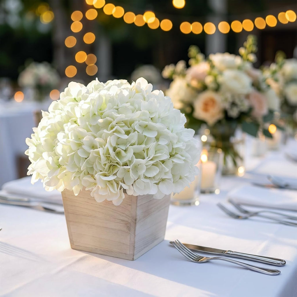 10" Artificial Hydrangea Flower in Planter for Table Centerpiece(White) | No Assembly Needed, Silk Faux Flowers in