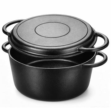 5QT Cast Iron Dutch Oven with Skillet Lid, 2-in-1 Cookware Set