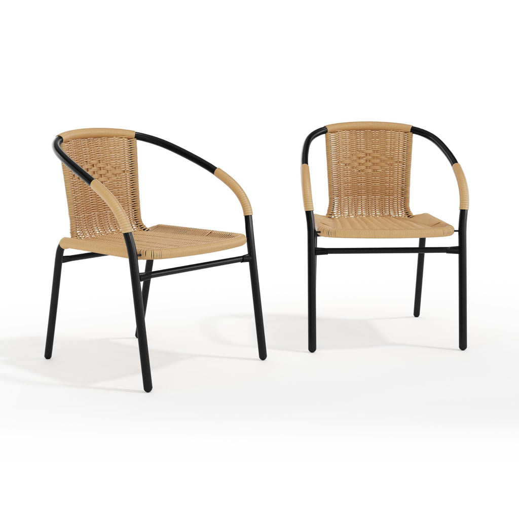 Beige PE Rattan Stackable Patio Dining Chair, 2-Pack