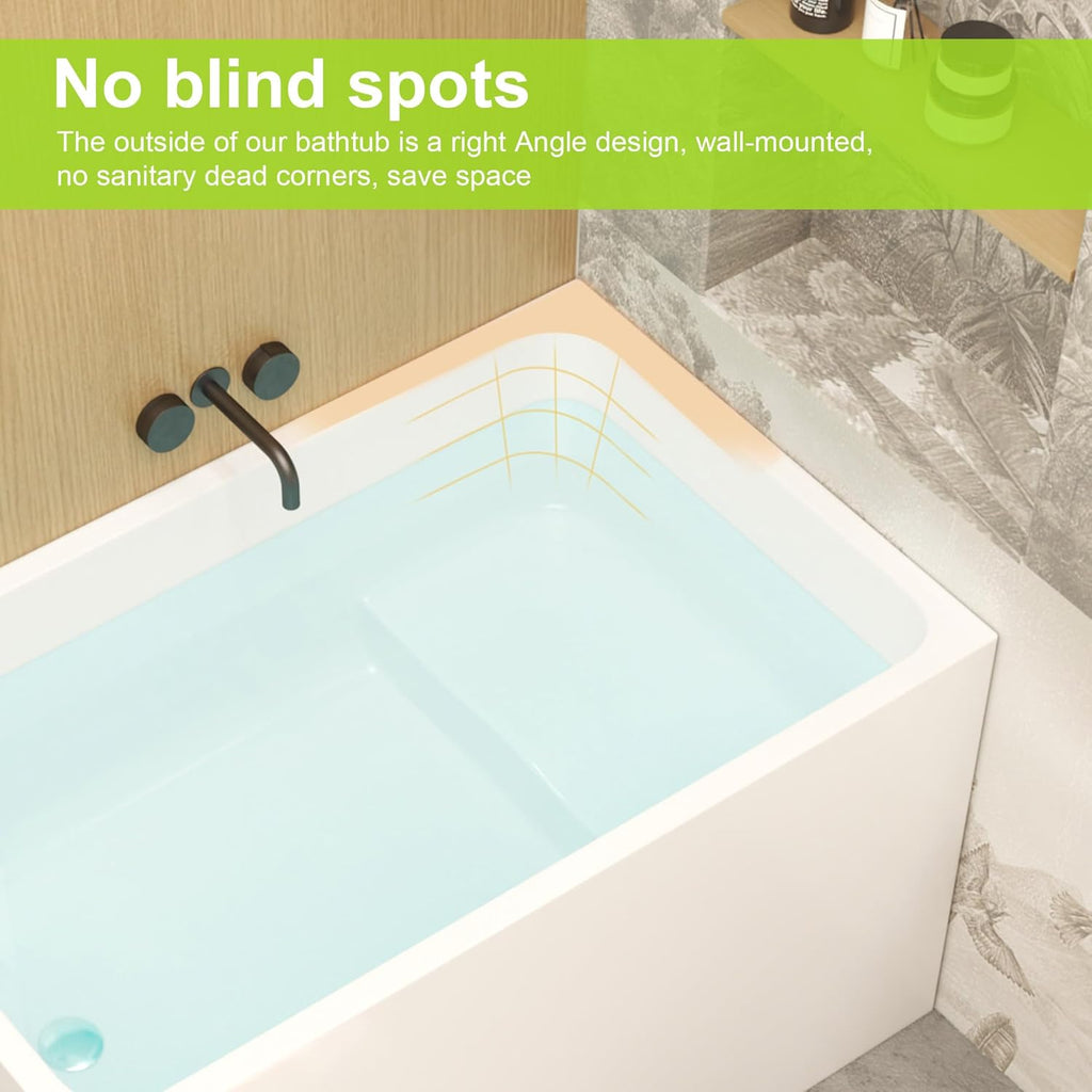 43" Acrylic Free Standing Bathtub，Square Shape Japanese Soaking Tub With Seat Desgin，CUPC Certified (White, 43in With
