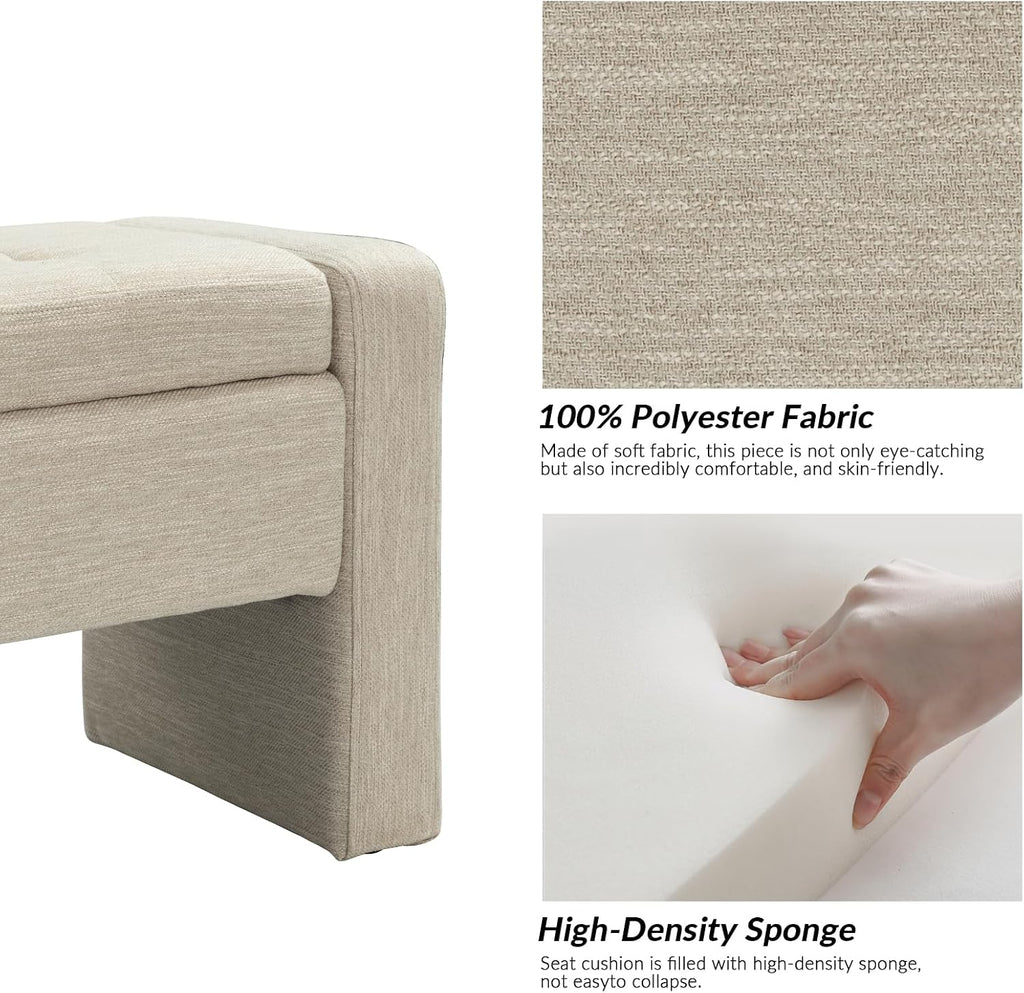 55" Modern Upholstered Storage Bench with Tufted Seat, Fabric Ottoman Bench , or Living Room, Soft Close Hinge,Beige