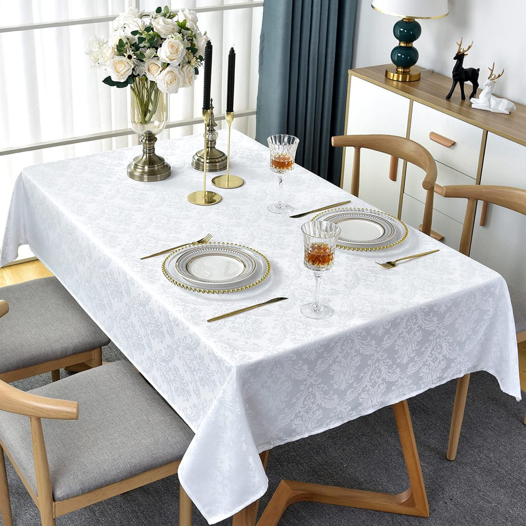White Tablecloth Rectangle 60 x 84 Inch Jacquard Tablecloth