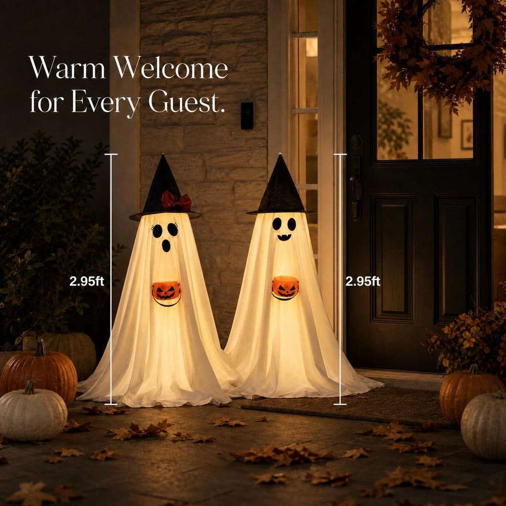 Halloween Decorations Indoor Lighted Ghost, 2 Pack Cute Light Up Ghosts - Set of 2