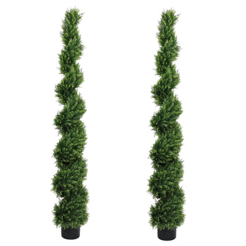 6ft Large Spiral Topiary Trees Artificial Outdoor Set of 2