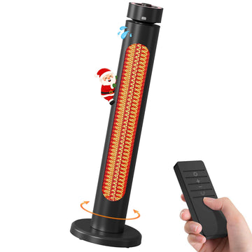 Electric Patio Heater for Outdoor Use, Infrared Heater with 8 Heat Levels, 60° Oscillation, Remote Control