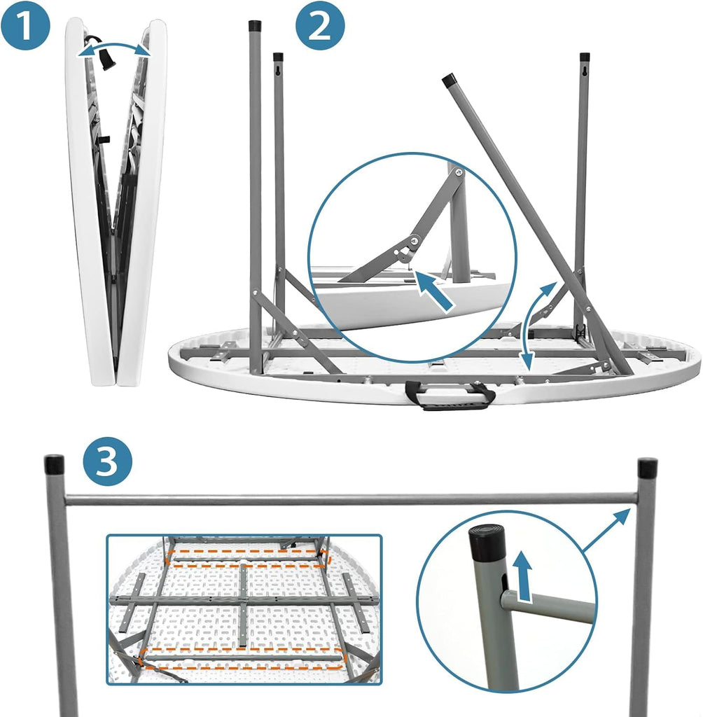 54 Inch Round Folding Table, Portable Bifold Design