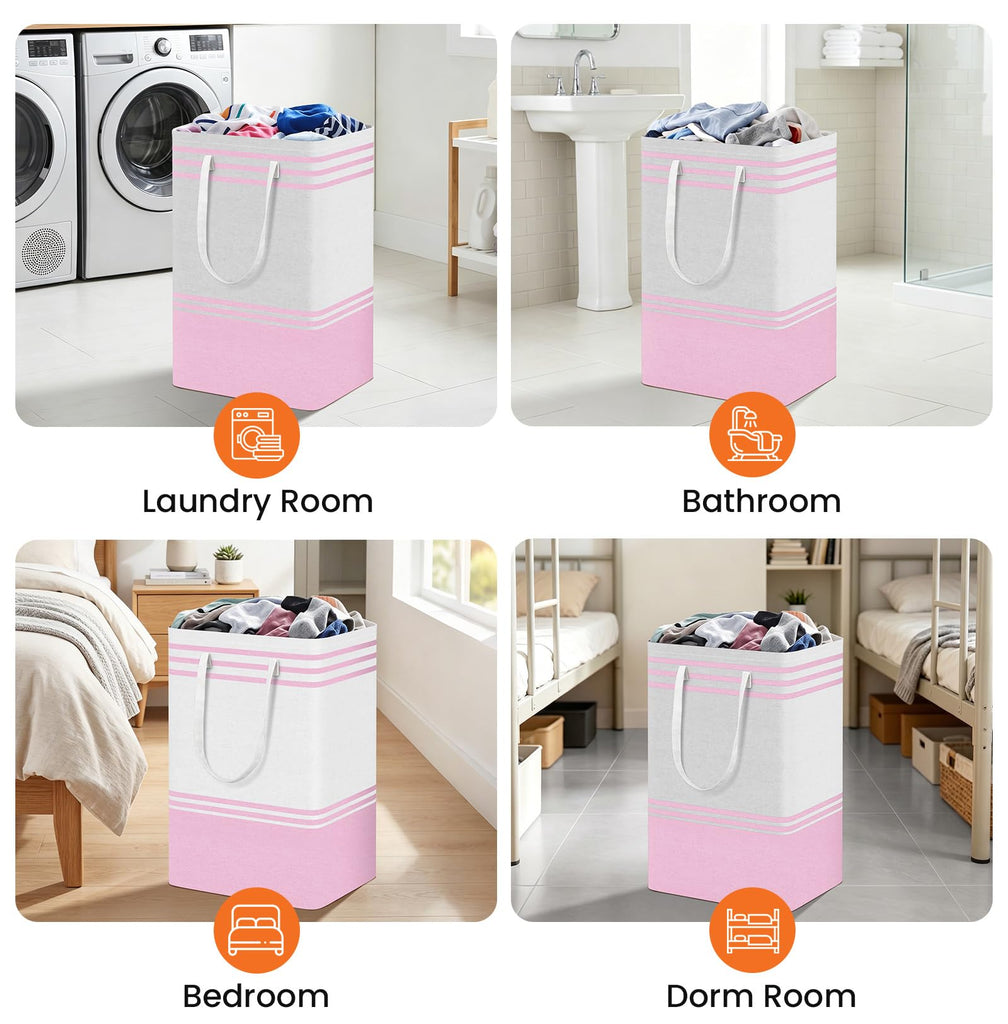 3-Pack Laundry Basket, Laundry Hamper, Pink-88L