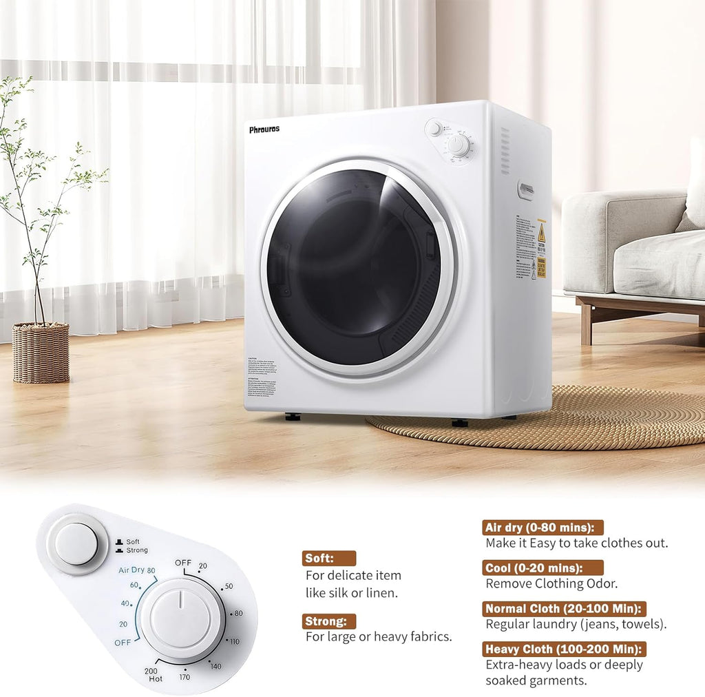 Portable Dryer for Clothes 1500W, 110V Laundry Dryer with Stainless Steel Tub, 4 Drying Mode, Portable Dryers for Laundry, Apartments, RVs, Dorms, 3.2 Cu.ft
