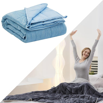 2 PCS Weighted Trow Blanket, Super Cozy Flannel Grey Weighted Blanket 60" x 80" 15 Pounds and 10 LBS Blue Cooling