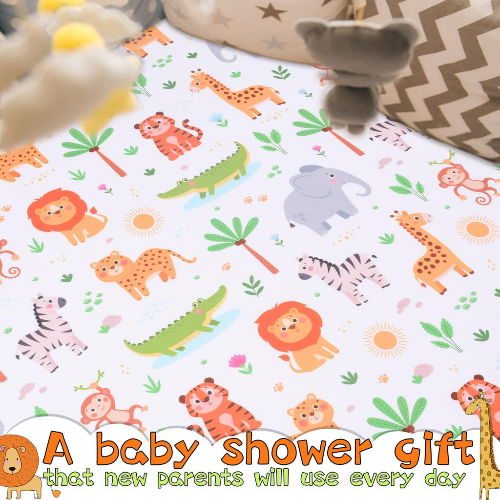 Jungle Animal Fitted Crib Sheet, Toddler Bed Sheet, 52x28in, 1 Pack