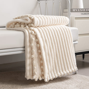 Fleece Blanket - 90x90, Beige - Soft, Plush, Fluffy, Fuzzy, Warm, Cozy - Perfect Throw for Couch, Bed