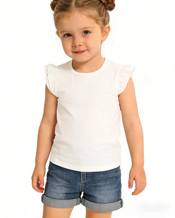 Toddler T Shirts Girls White Ruffle Shirt for Girl Pull On Top Regular Fit Comfortable Cotton Baby Tees