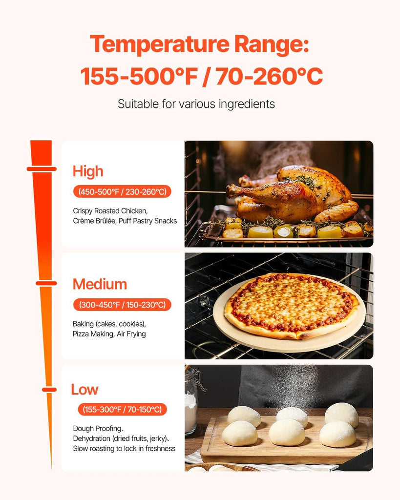 Commercial Convection Oven, 47L/43Qt, Half-Size Conventional Oven Countertop, 1600W 4-Tier Toaster w/Front Glass Door