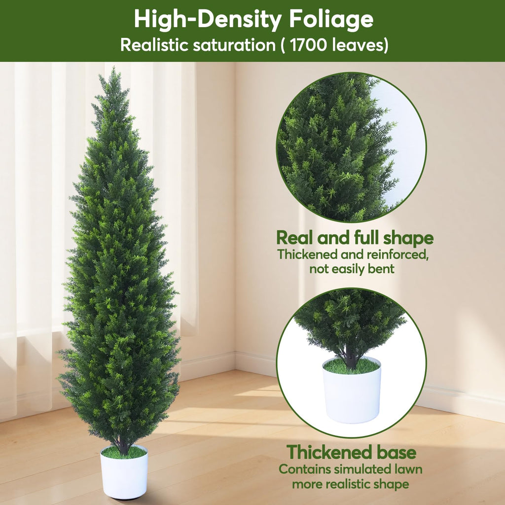 2 Pack 5Ft Artificial Cedar Topiary Tree w/ 2 Stake & Pot for Porch