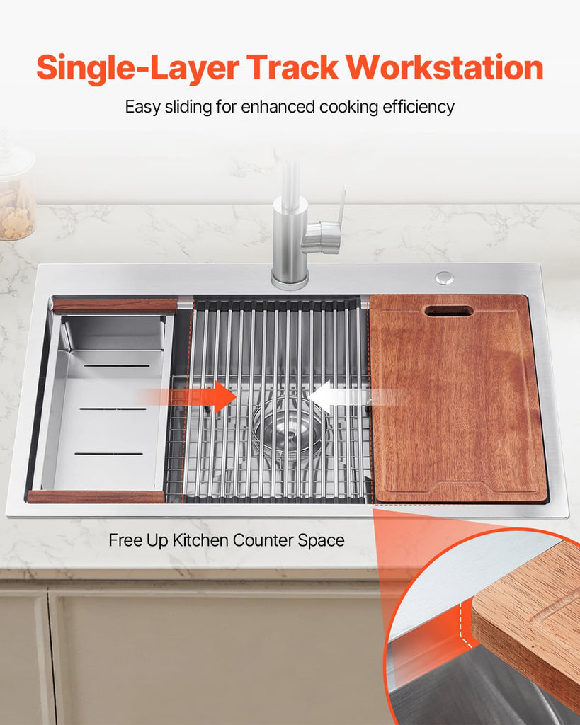30 inches Kitchen Sink Workstation, Ledge and Multiple Accessories