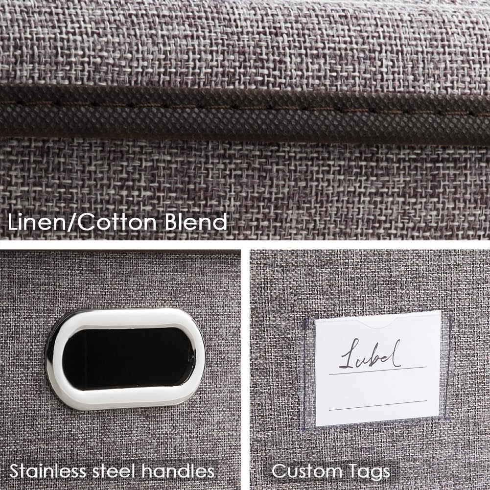 Large Collapsible Storage Bins with Lids [3-Pack] Linen/Cotton Blend Foldable Storage Boxes Organizer Containers