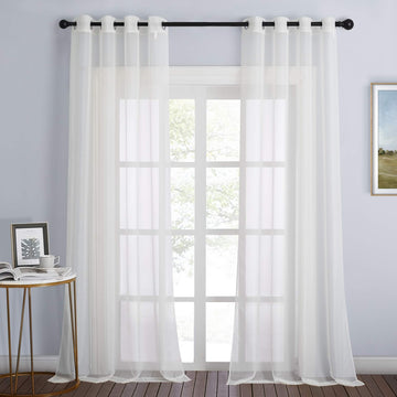 Living Room Window Curtains Sheer Textured Extra 108" Long, Grommet Casual Voile Sheer Airy Window Treatments for