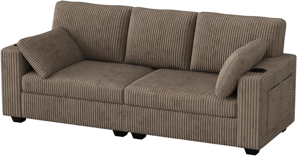 80" Loveseat Sofa ,Modern Sofa with USB Charging Ports & Cup Holders,Comfy Corduroy Couch with Upholstered Cushion,3