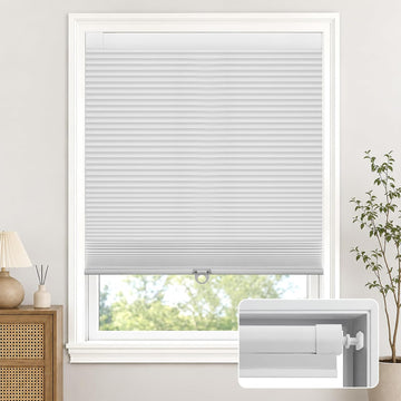 No Tools No Drill Cordless Blackout Cellular Shades White, 17" W x 30" H