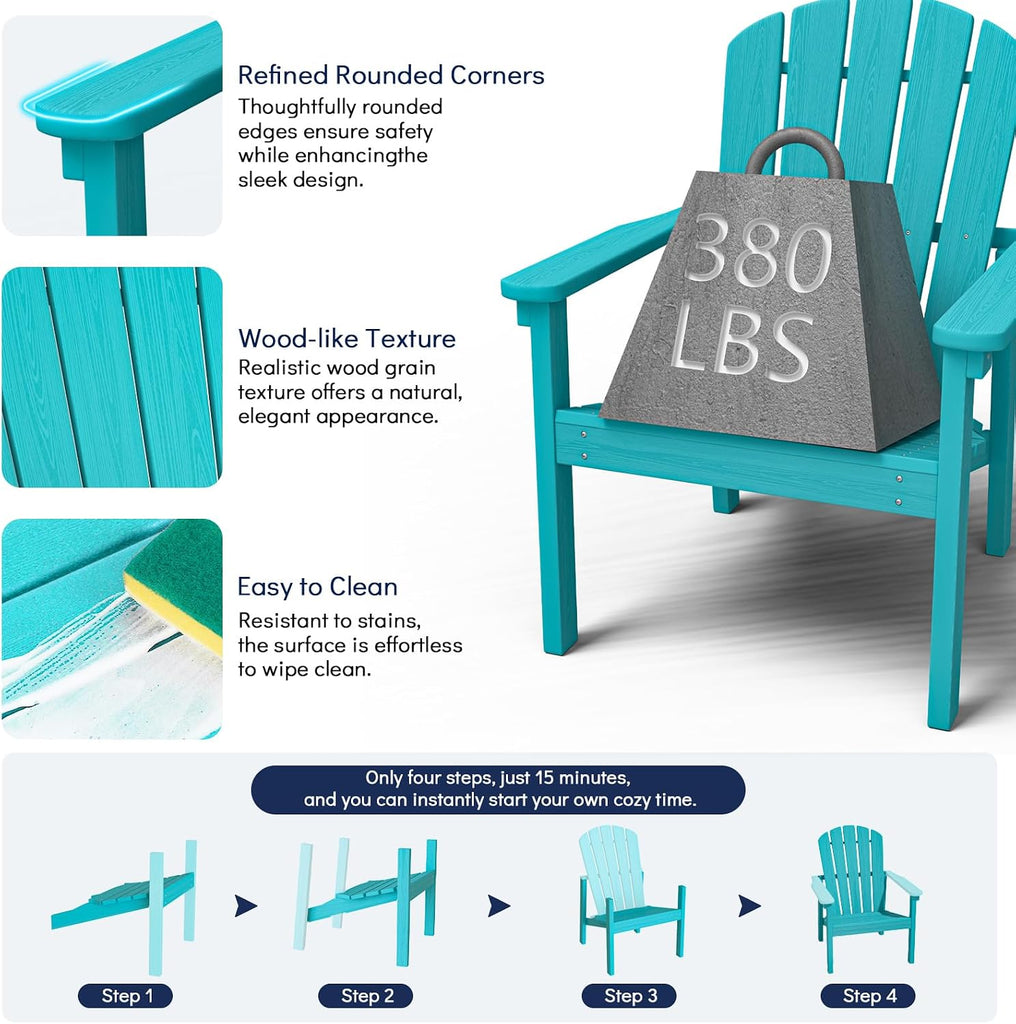 Stackable Adirondack Chairs Set of 2,Compact HDPE,Aruba | 26.3" Wide HDPE,380lb,All-Weather