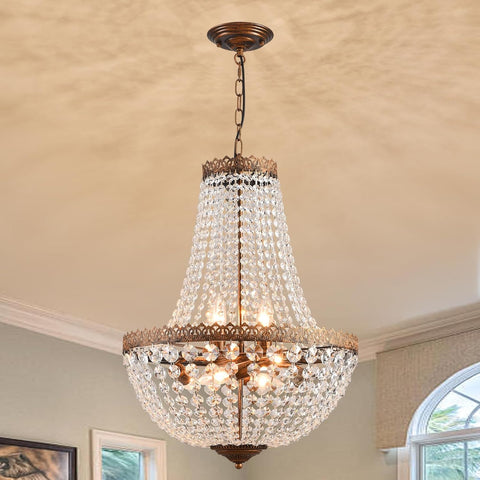 6 Lights French Empire Crystal Chandelier Farmhouse Pendant Lighting, Antique Bronze Ceiling Light Fixture for Dining Room Bedroom Foyer Living Room, W18.5 x H25.6 A108-B0CQK2T7M2