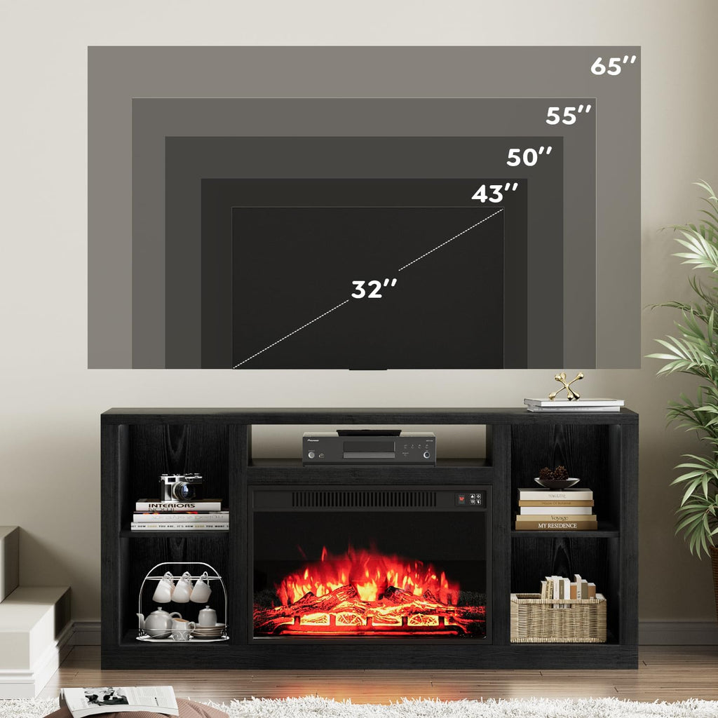 Electric Fireplace TV Stand for Televisions up to 65+ Inch, Media Entertainment Center Console Table with Four Open